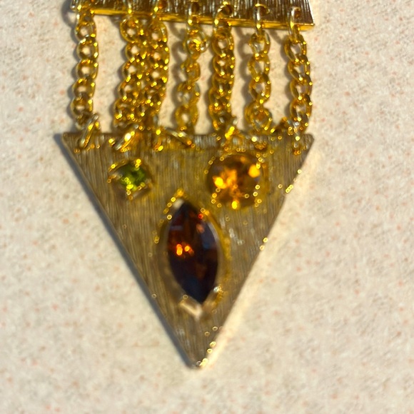 Vintage whimsical tie shaped brushed gold tone and rhinestone necklace (… - Picture 3 of 7